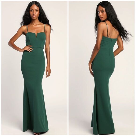 Lulus Finding the One Forest Green Mermaid Maxi Dress Size XL NEW - Picture 1 of 12
